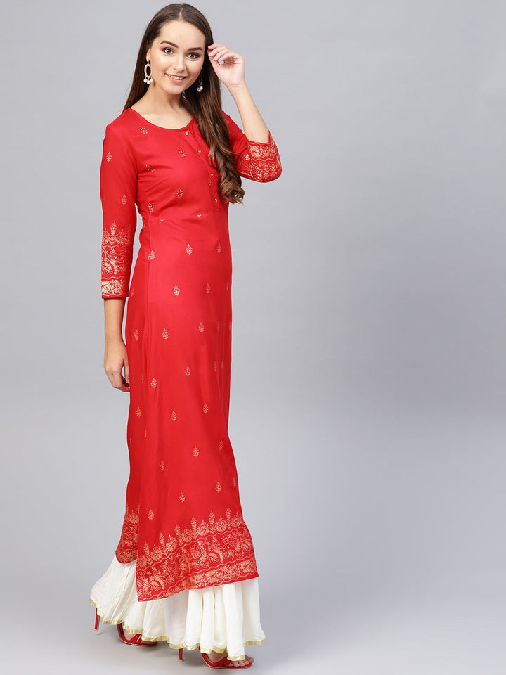 Red & Golden Printed Kurta-Yufta Store-2616SETRDS