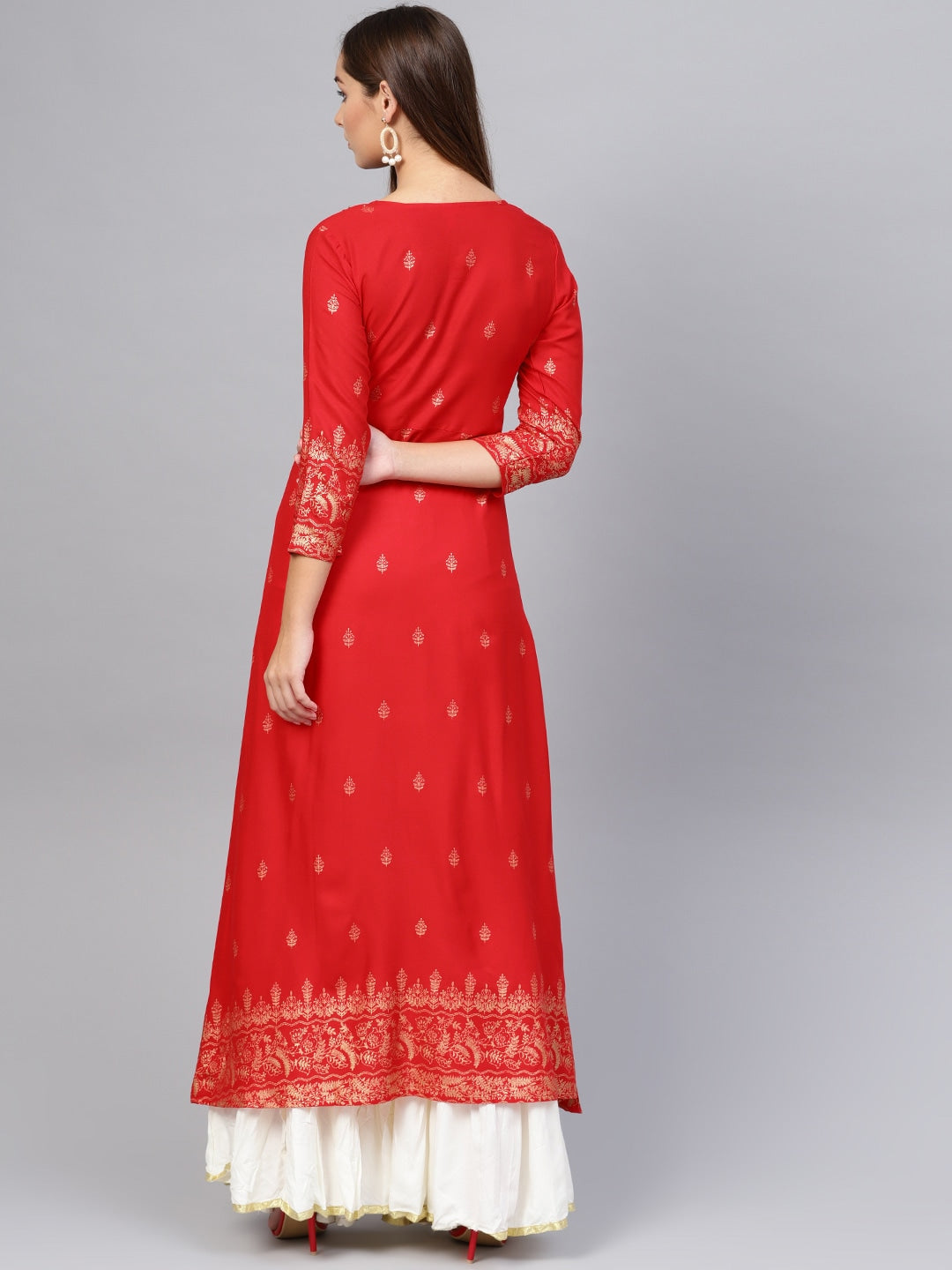 Red & Golden Printed Kurta-Yufta Store-2616SETRDS