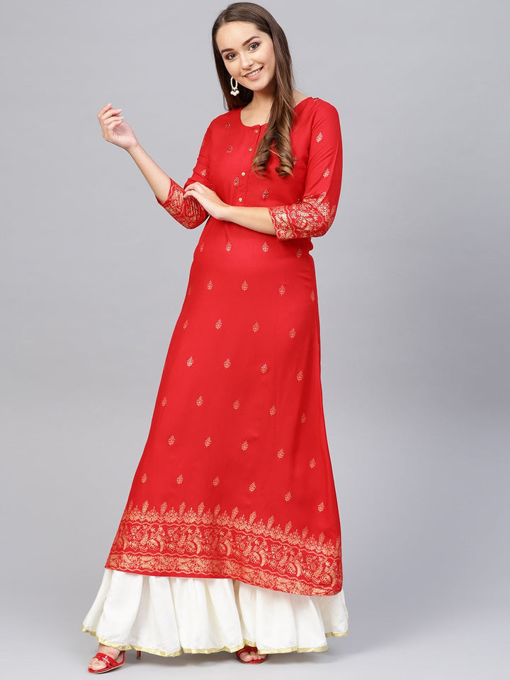 Red & Golden Printed Kurta-Yufta Store-2616SETRDS