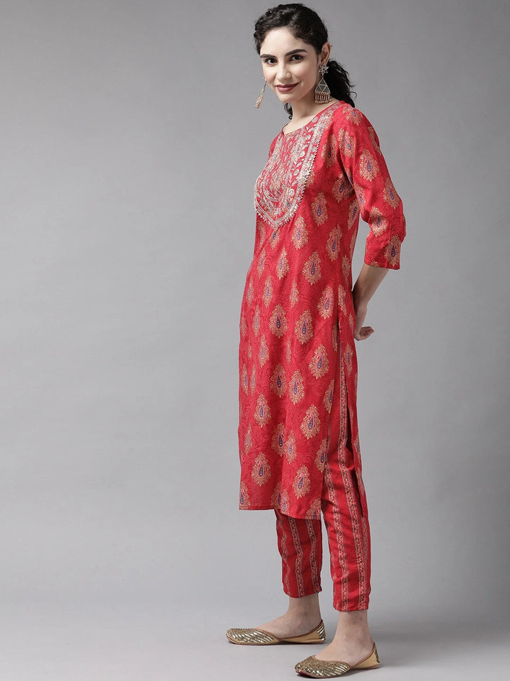 Red Gotta Patti Dupatta Set-Yufta Store-6507SKDRDM