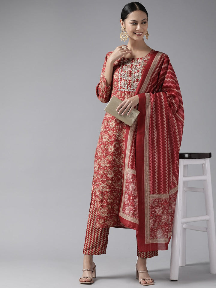 Red Gotta Patti Dupatta Set-Yufta Store-9998SKDRDS