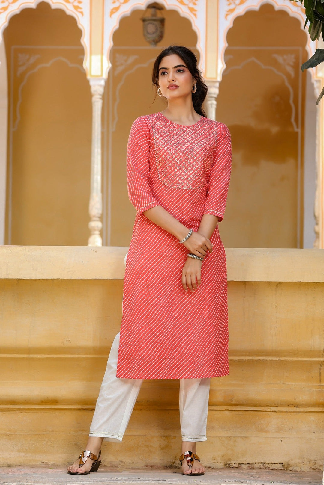 Red Lehariya Kurta Set-Yufta Store-9347SETRDS