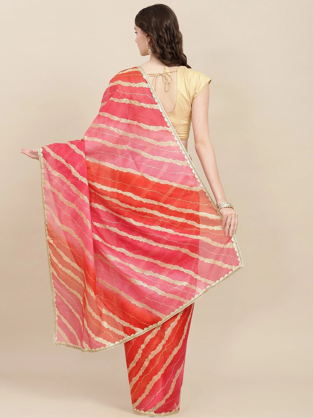 Red Leheriya Saree-Yufta Store-9887SARRD