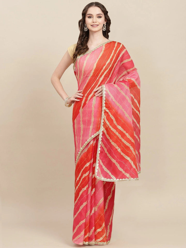 Red Leheriya Saree-Yufta Store-9887SARRD