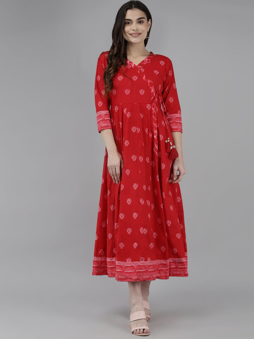 Red & Off White Midi Dress-Yufta Store-9457DRSRDS