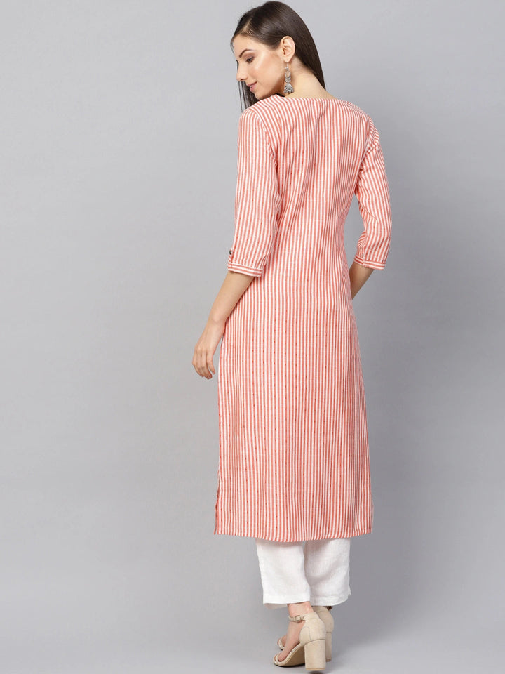 Red & Off-White Straight Kurta-Yufta Store-750KURRDS