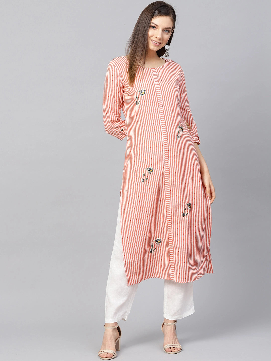 Red & Off-White Straight Kurta-Yufta Store-750KURRDS