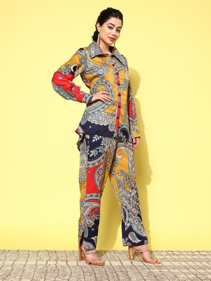 Red Paisley Printed Satin Co-Ords-Yufta Store-1450CRDRDS
