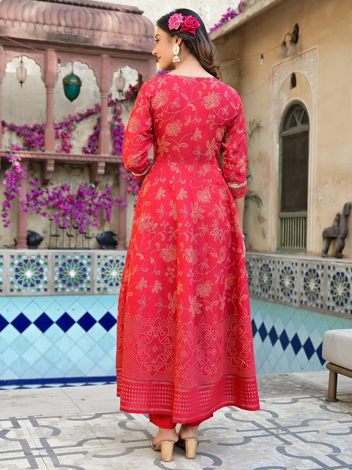 Red Patch_Work Kurta Trouser with Dupatta Set