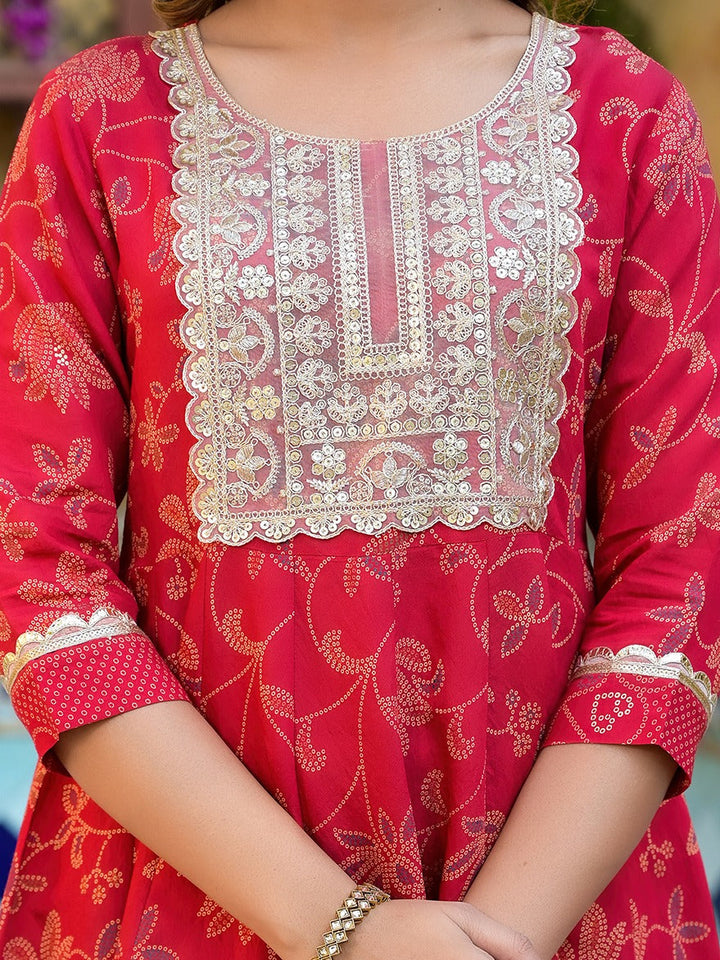 Red Patch_Work Kurta Trouser with Dupatta Set