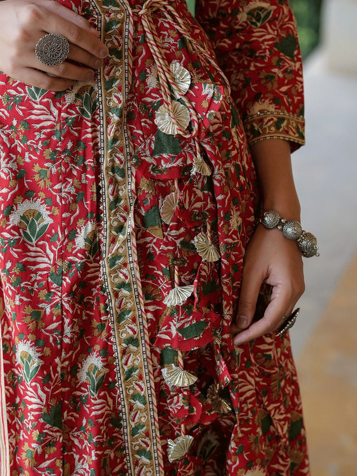 Red Printed Angrakha Cotton Dupatta Set