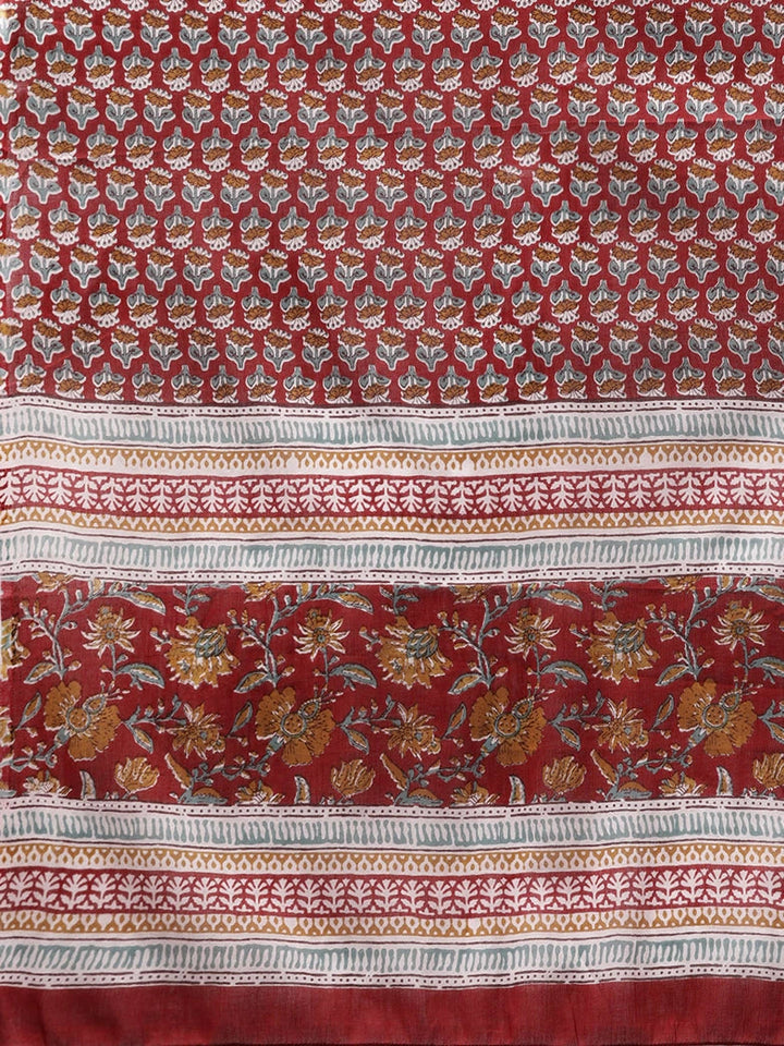 Red Printed Cotton Dupatta Set-Yufta Store-5404SKDRDM