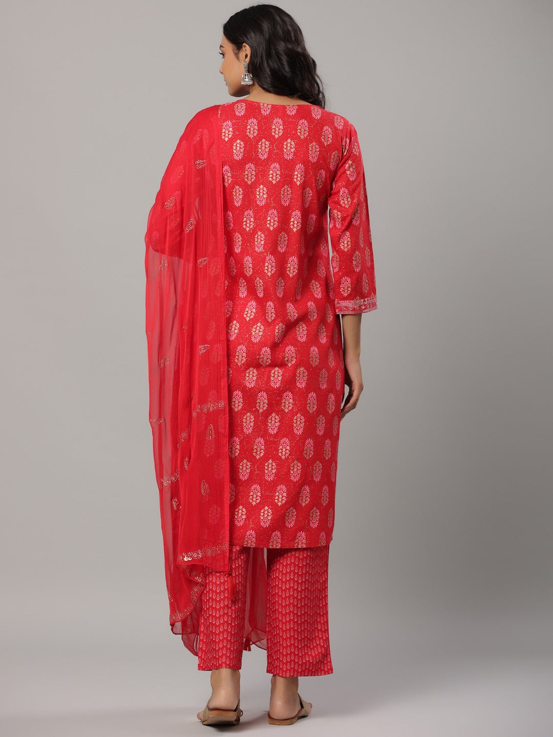 Red Printed Dupatta Set-Yufta Store-6504SKDRDM