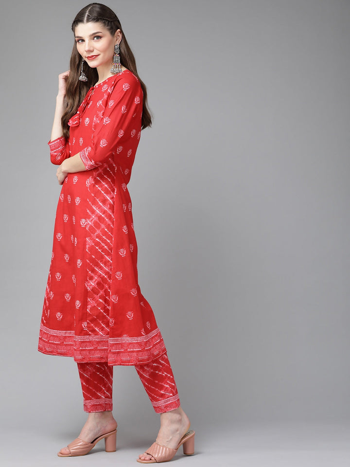 Red Printed Dupatta Set-Yufta Store-9467SKDRDS