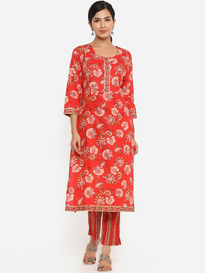 Red Printed Gotta Patti Dupatta Set-Yufta Store-9800SKDRDS