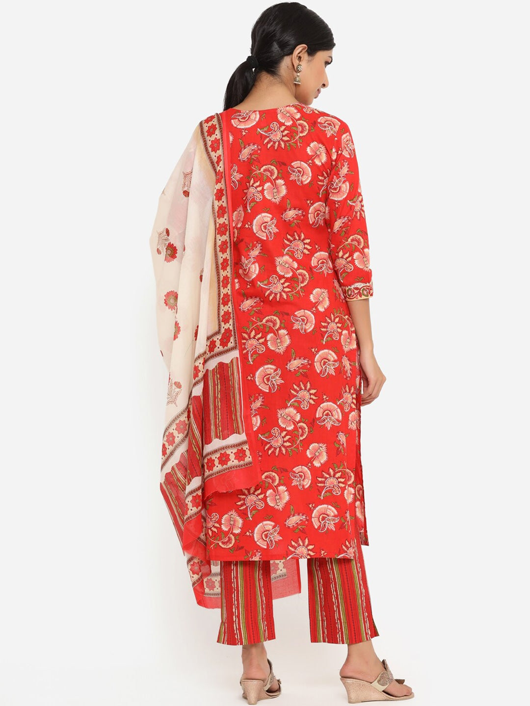 Red Printed Gotta Patti Dupatta Set-Yufta Store-9800SKDRDS