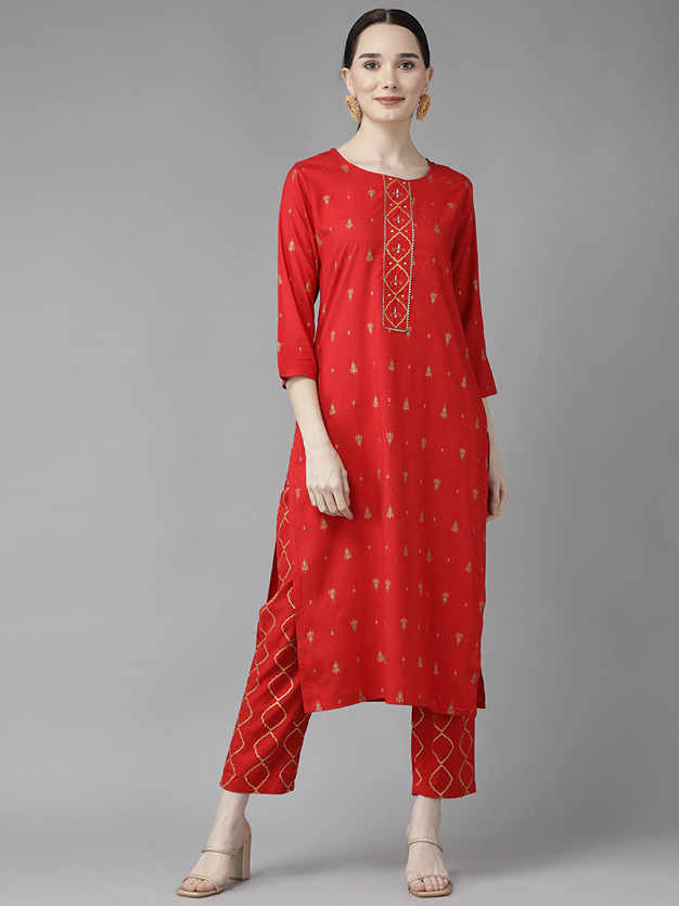 Red Printed Kurta Set-Yufta Store-6209SETRDS