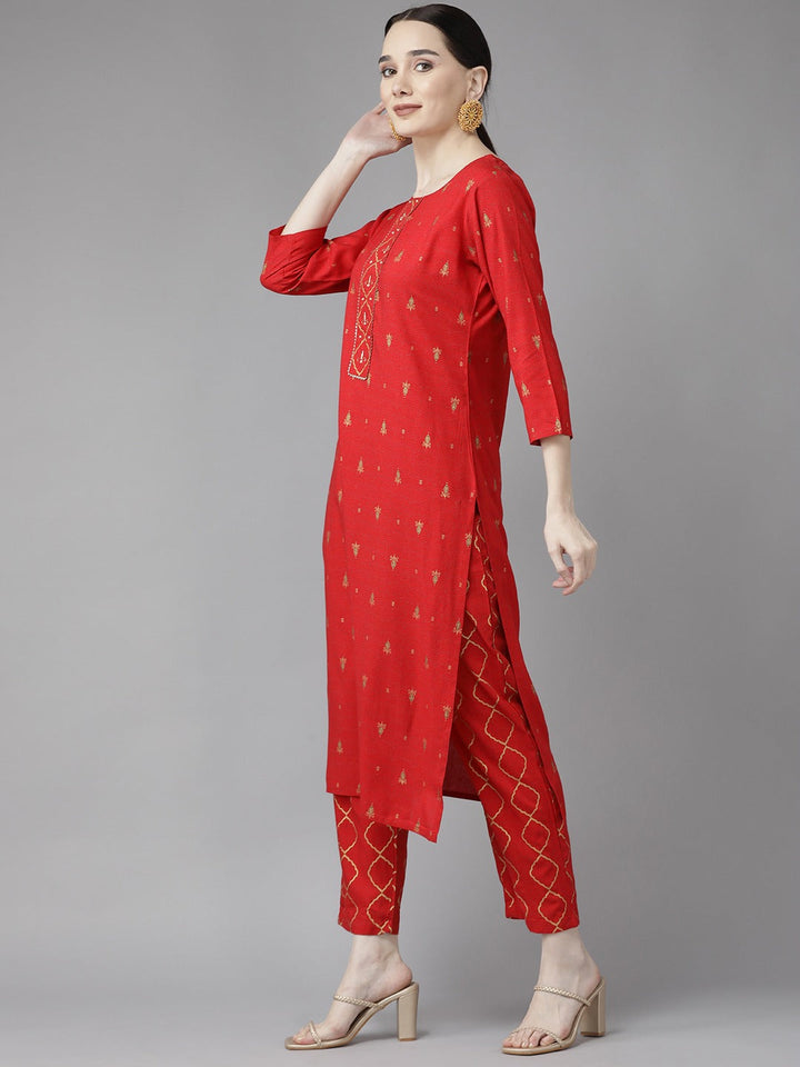 Red Printed Kurta Set-Yufta Store-6209SETRDS