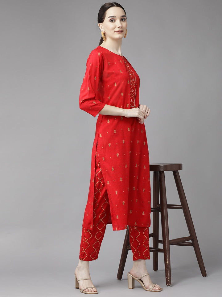 Red Printed Kurta Set-Yufta Store-6209SETRDS