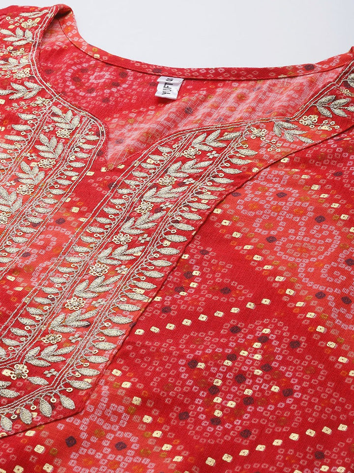 Red Printed Kurta-Yufta Store-9343KURRDS