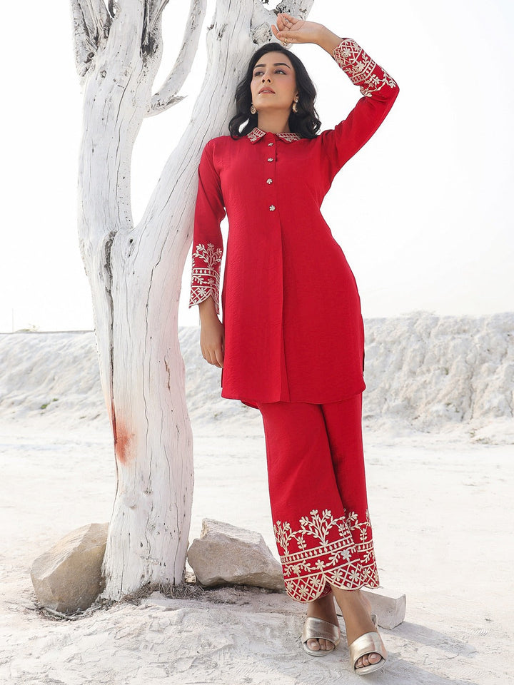 Red Pure Silk Co-ord set-Yufta Store-1914CRDRDM