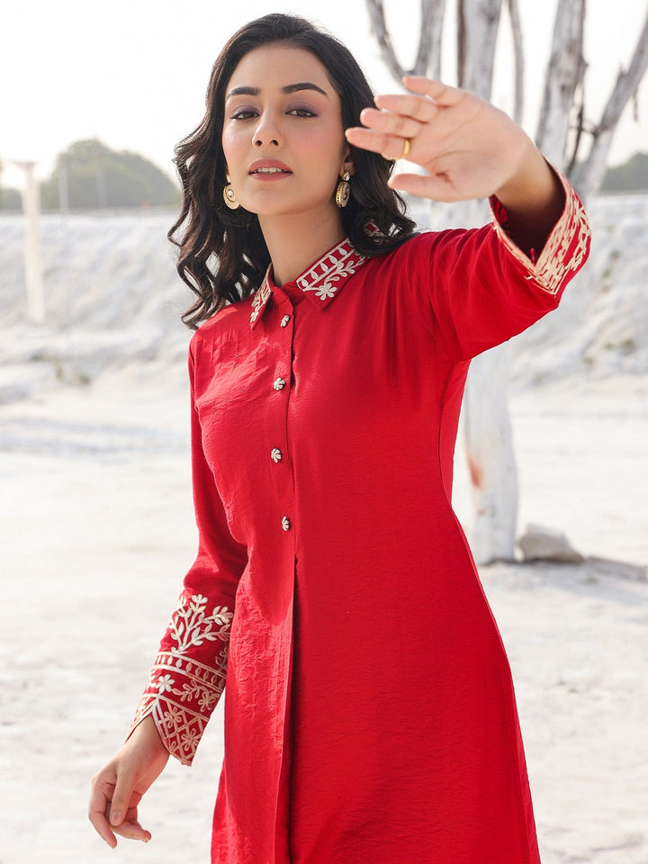 Red Pure Silk Co-ord set-Yufta Store-1914CRDRDM