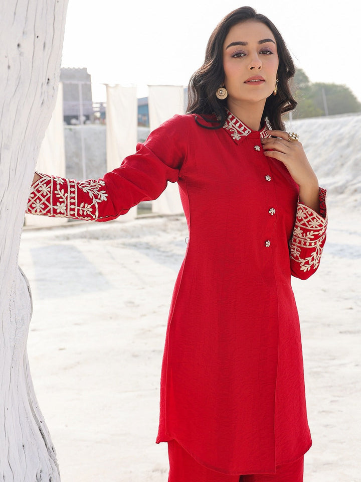 Red Pure Silk Co-ord set-Yufta Store-1914CRDRDM