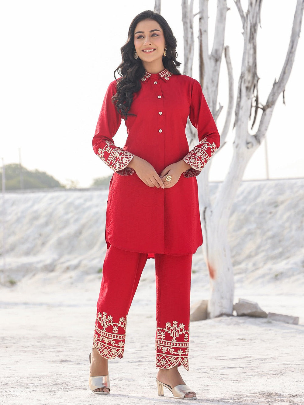 Red Pure Silk Co-ord set-Yufta Store-1914CRDRDM