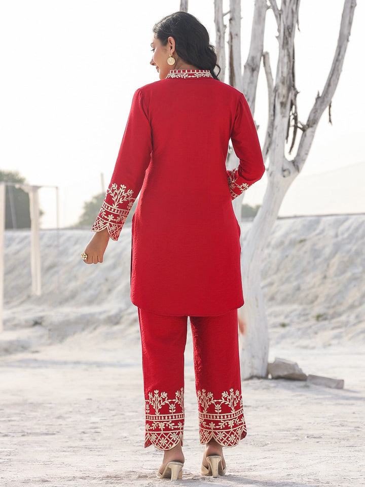 Red Pure Silk Co-ord set-Yufta Store-1914CRDRDM