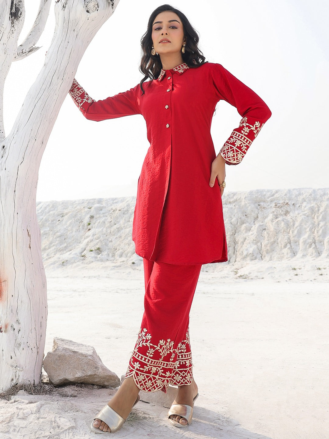 Red Pure Silk Co-ord set-Yufta Store-1914CRDRDM