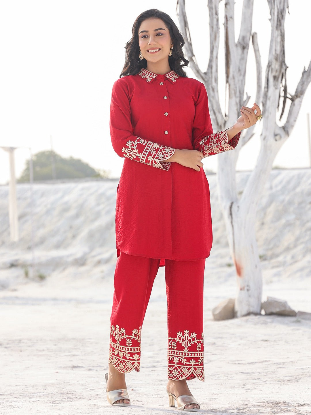 Red Pure Silk Co-ord set-Yufta Store-1914CRDRDM