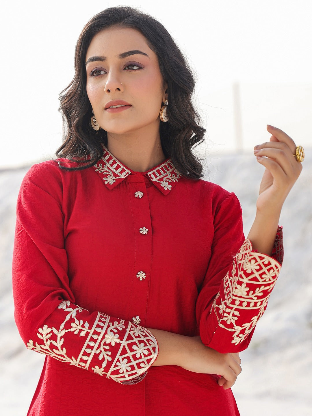 Red Pure Silk Co-ord set-Yufta Store-1914CRDRDM