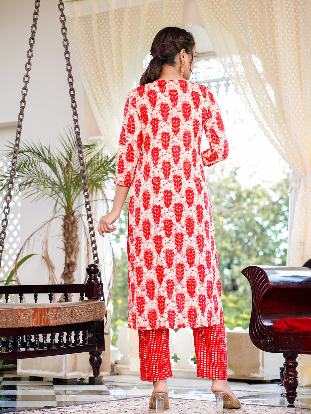 Red Pure cotton Straight Kurta Trouser And Suit Sets Set-Yufta Store-1640SKDRDS