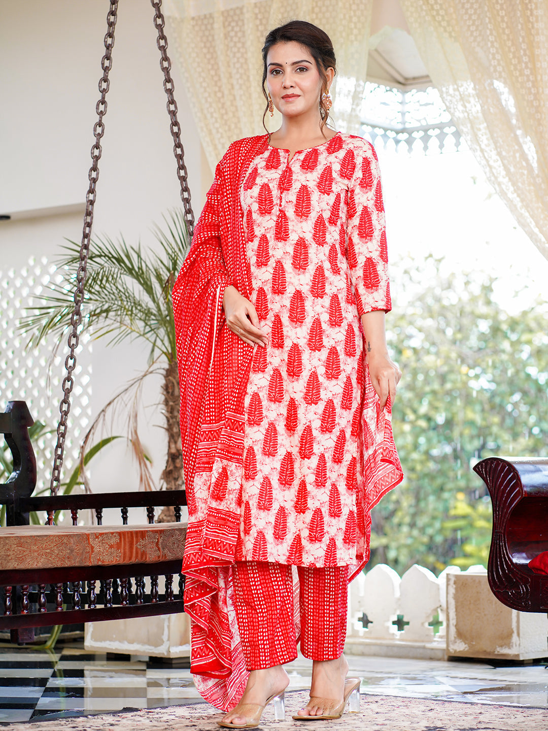 Red Pure cotton Straight Kurta Trouser And Suit Sets Set-Yufta Store-1640SKDRDS