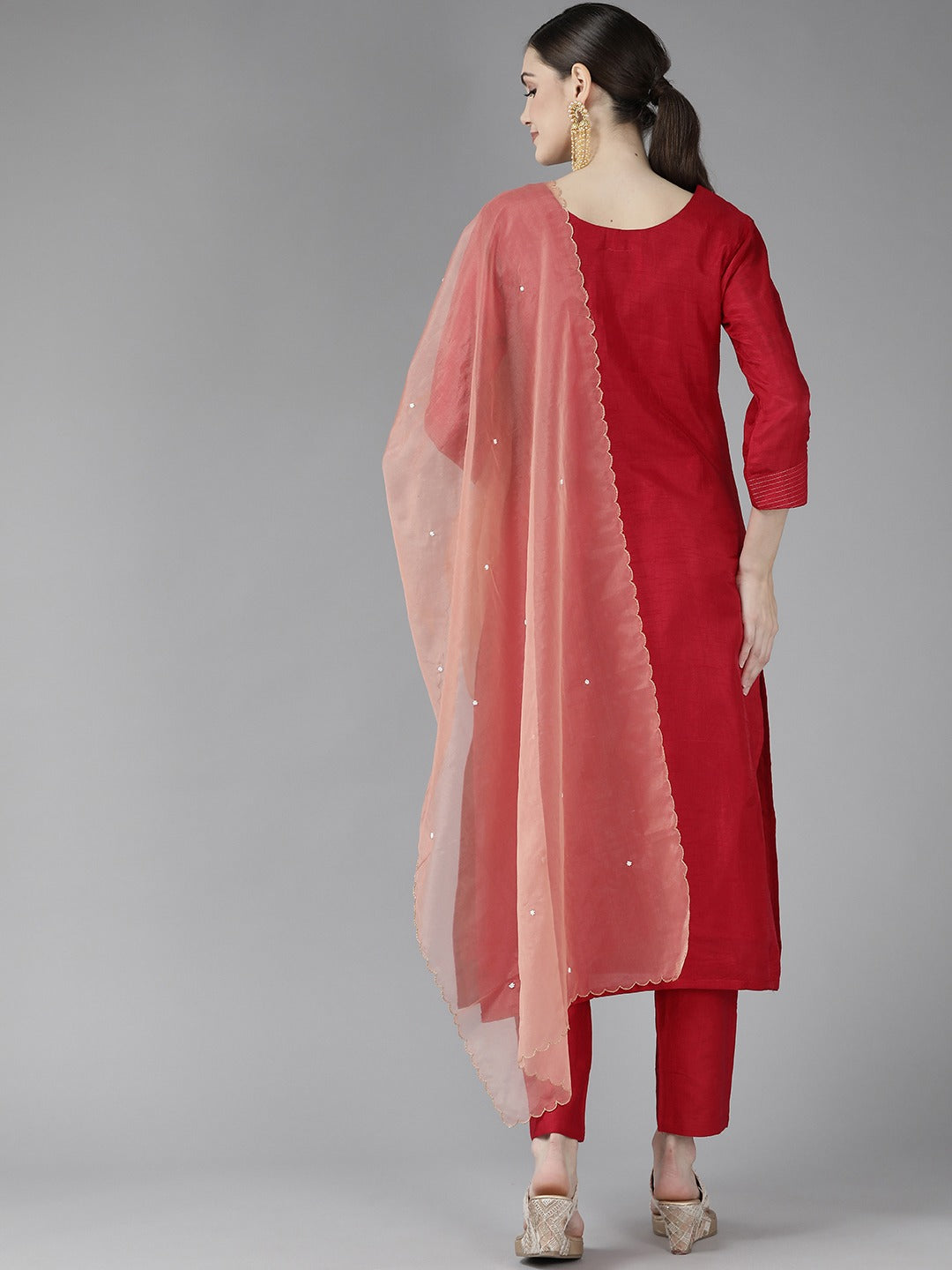 Red Sequinned Dupatta Set-Yufta Store-6702SKDRDM