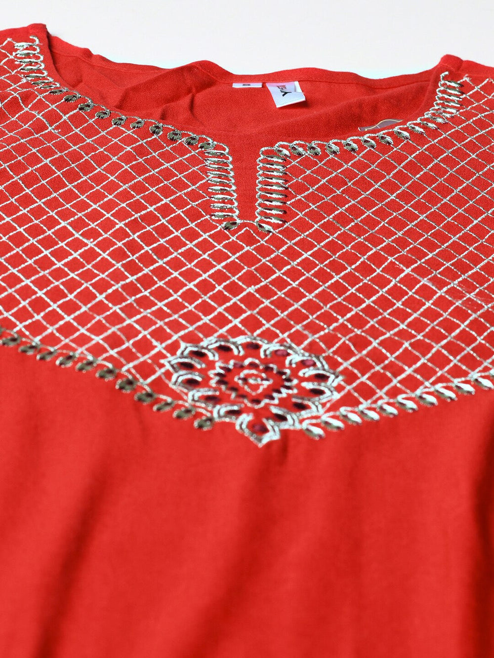 Red & White Embroidered Kurta-Yufta Store-2630KURRDS