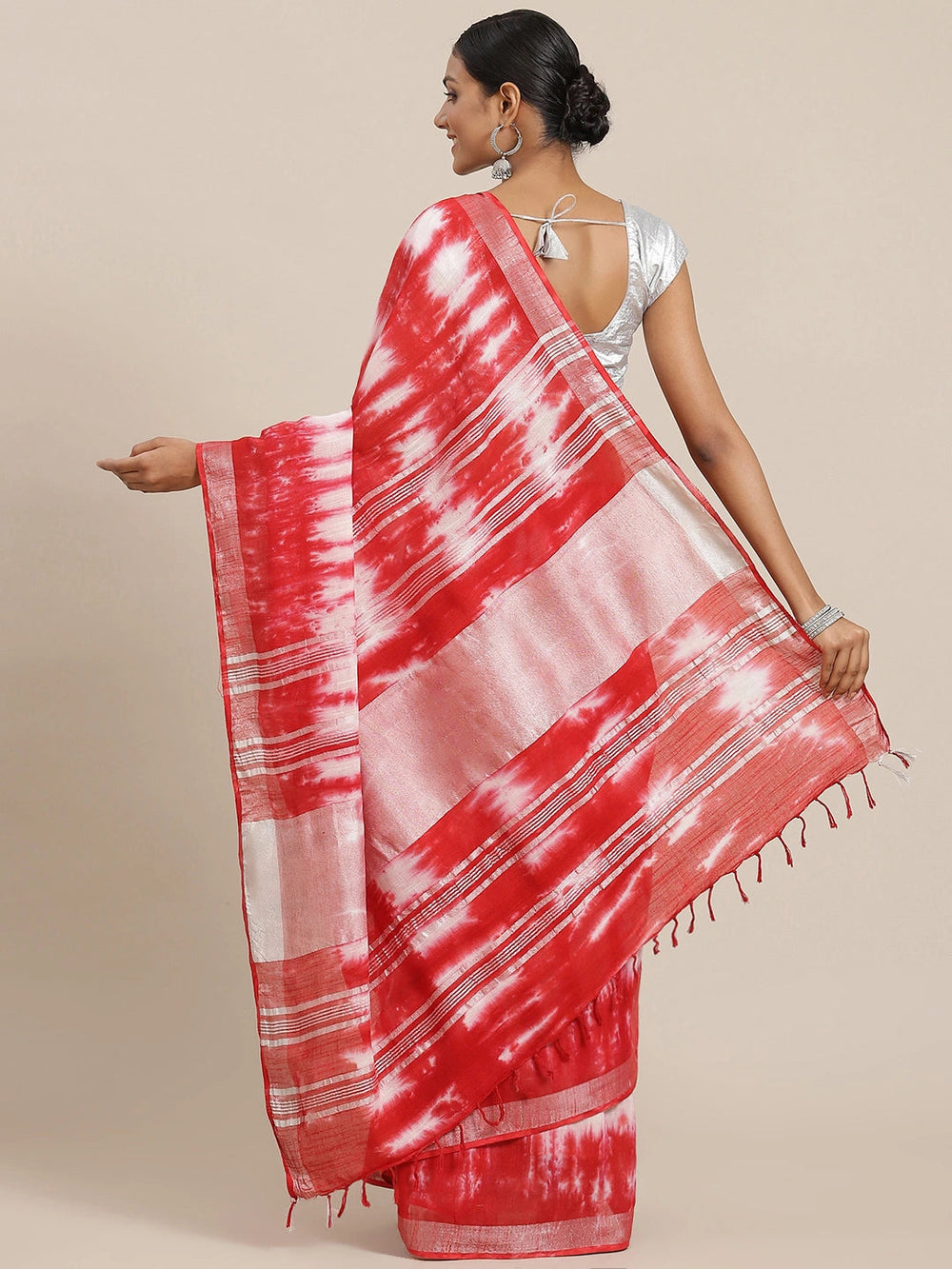 Red & White Tie and Dye Saree-Yufta Store-6032SARRD