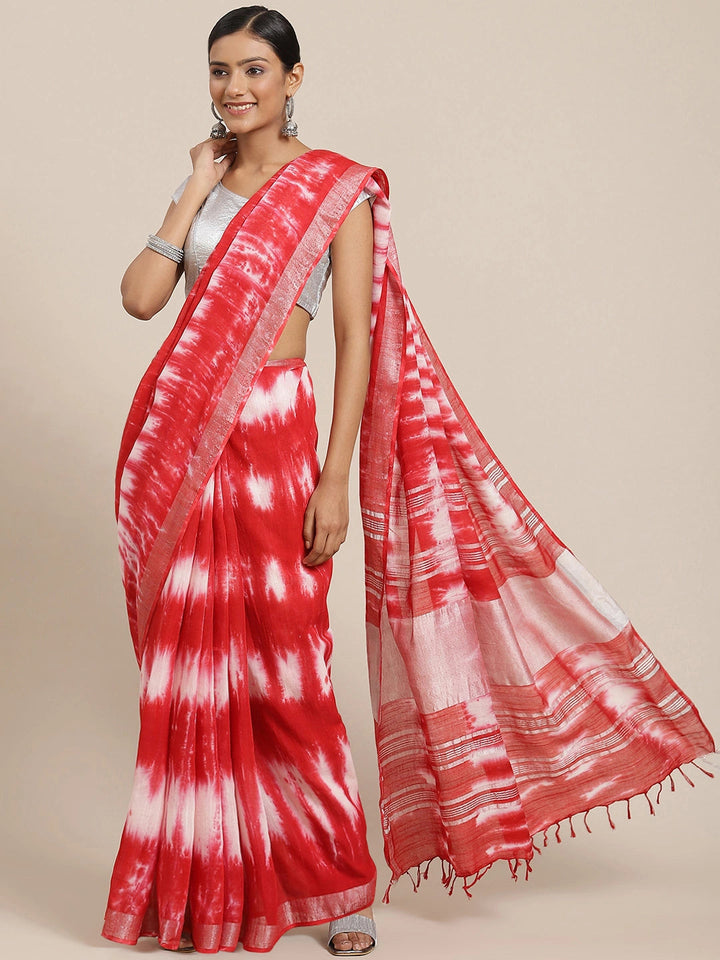 Red & White Tie and Dye Saree-Yufta Store-6032SARRD