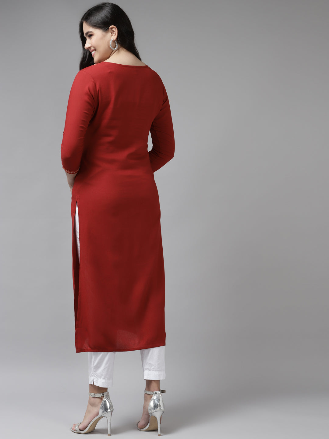 Red Yoke Design Kurta-Yufta Store-6213KURRDS