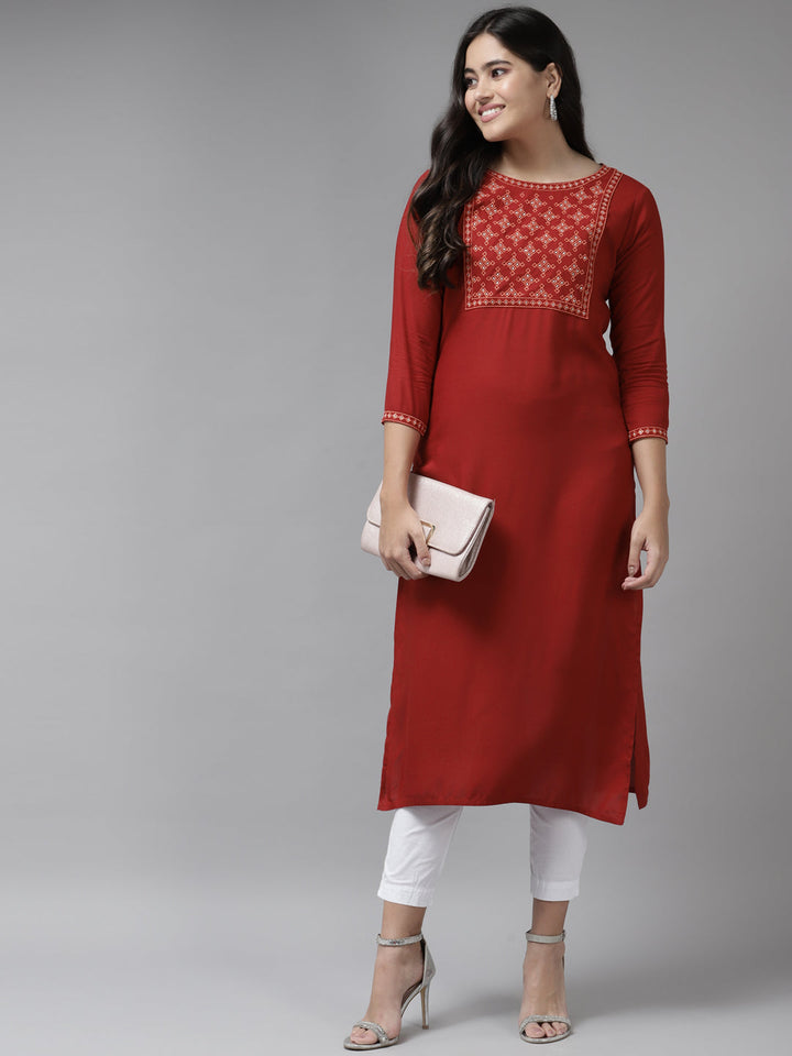 Red Yoke Design Kurta-Yufta Store-6213KURRDS