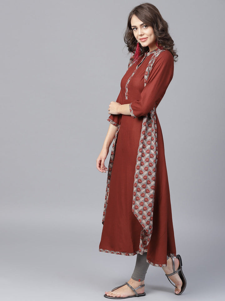 Rust A-Line Kurta-Yufta Store-DBPWKU1523RTS