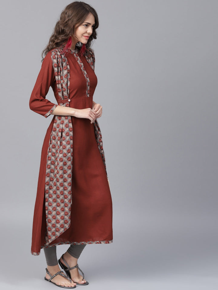 Rust A-Line Kurta-Yufta Store-DBPWKU1523RTS