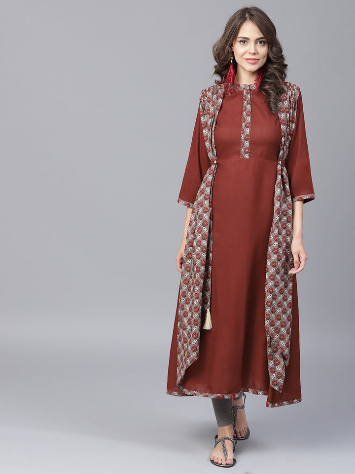 Rust A-Line Kurta-Yufta Store-DBPWKU1523RTS