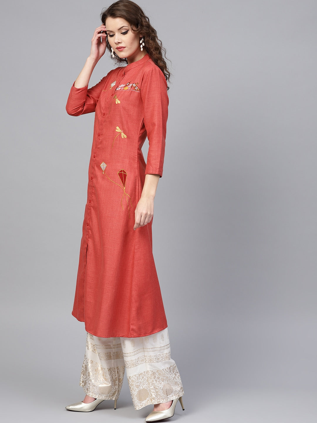 Rust A-Line Kurta-Yufta Store-YUFNKU1988S