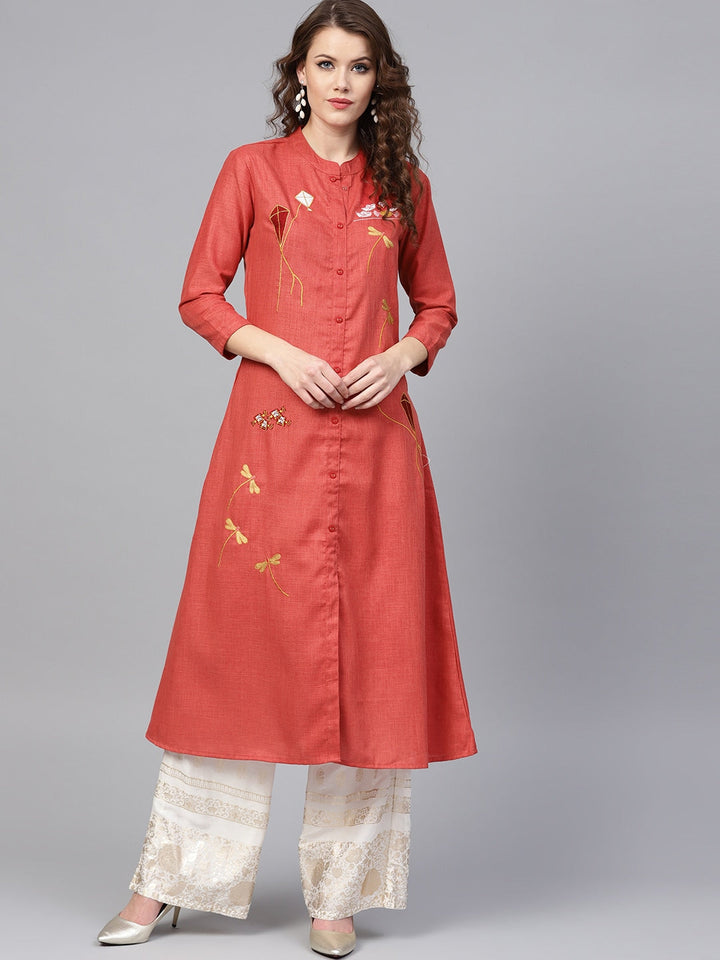 Rust A-Line Kurta-Yufta Store-YUFNKU1988S