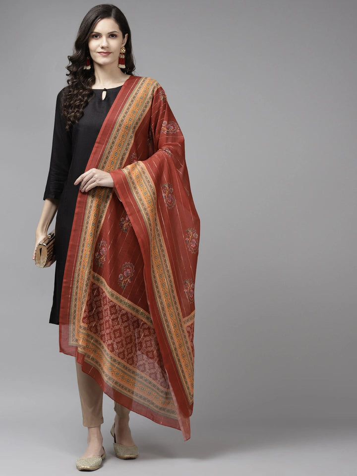 Rust Cotton Silk Dupatta with Zari