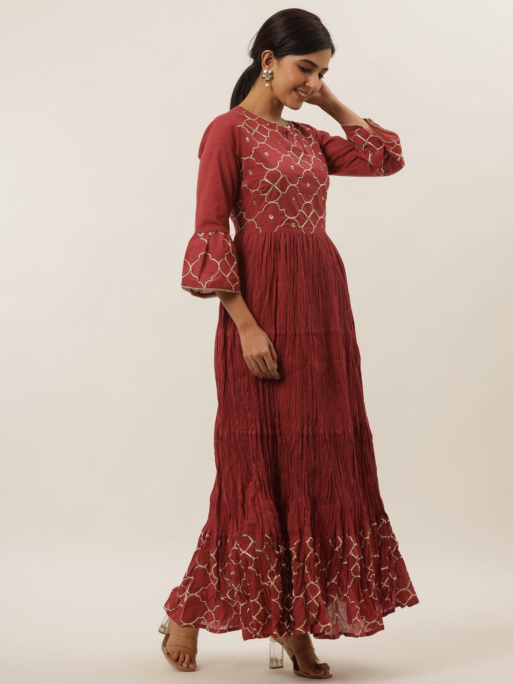 Rust Ethnic Maxi Dress-Yufta Store-6006DRSRTM
