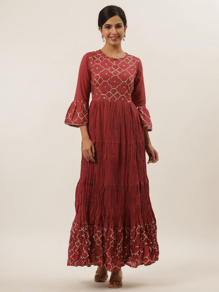 Rust Ethnic Maxi Dress-Yufta Store-6006DRSRTM