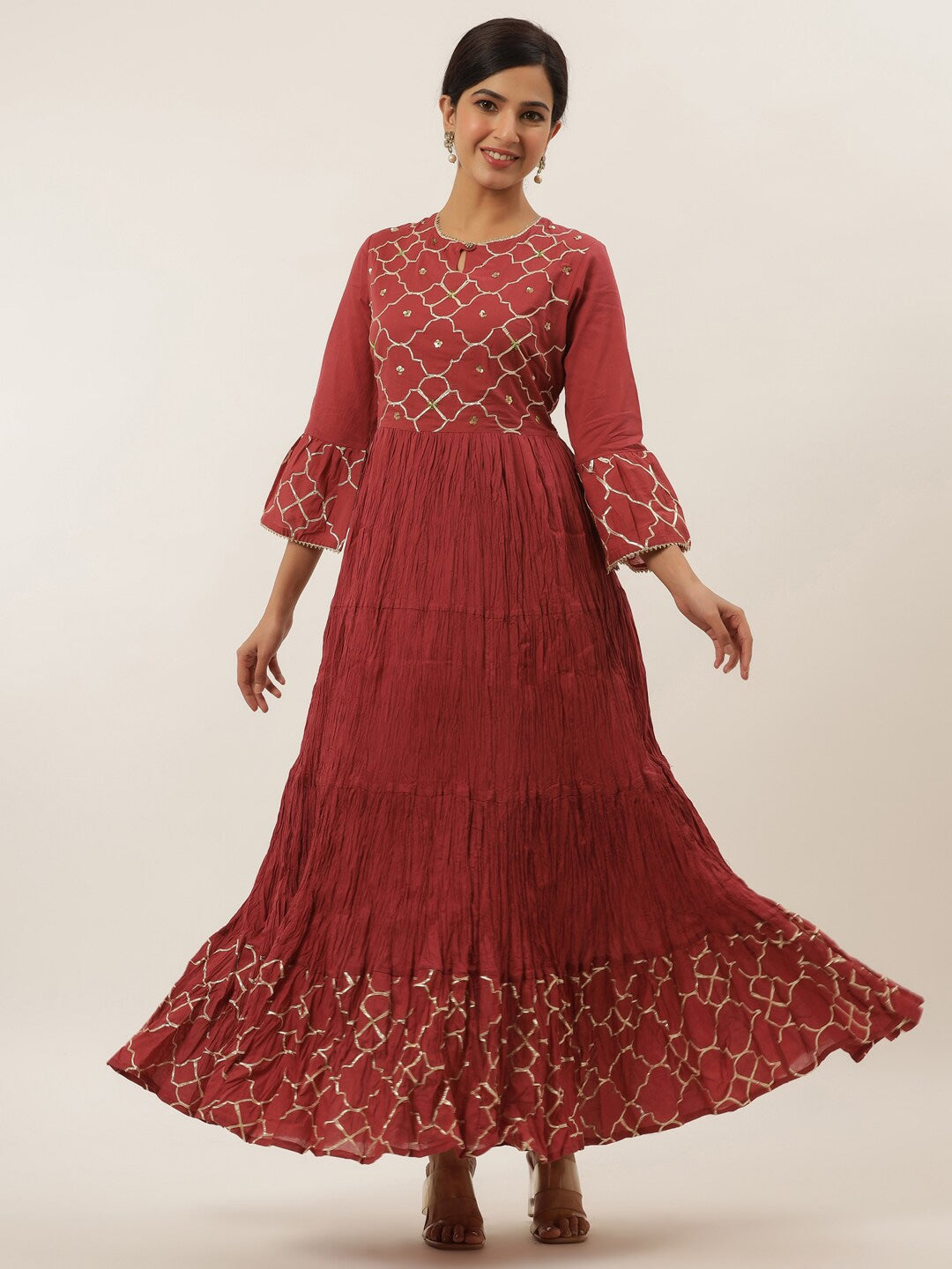 Rust Ethnic Maxi Dress-Yufta Store-6006DRSRTM