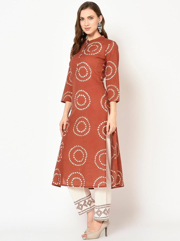 Rust & Off-White Bandhani Dupatta Set-Yufta Store-7324SETRTS